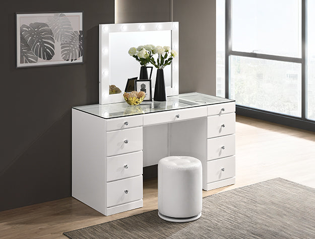 LGB4850WH White Glossy Finish Vanity with 9 Drawers Total