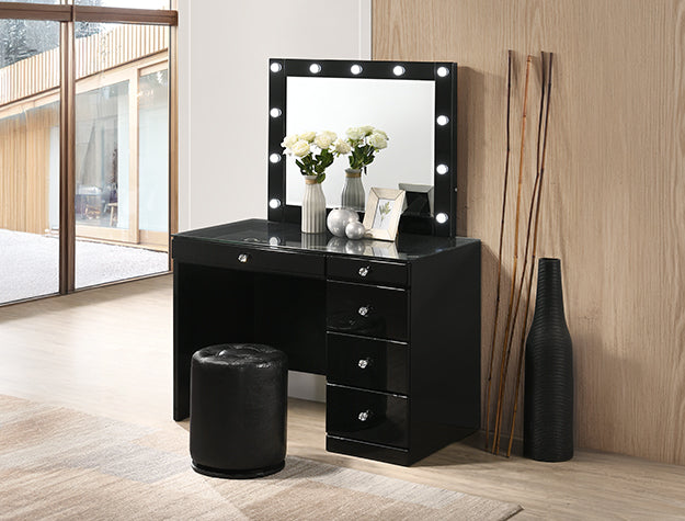 LGB4851BK Black Glossy Small Vanity With 5 Drawers