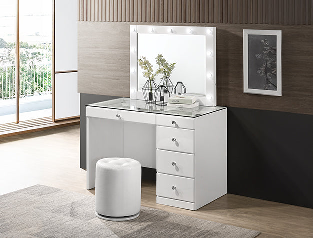 LGB4851WH White Glossy Small Vanity with 5 Drawers