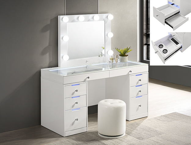 LGB4852WH Sleek White Glossy Vanity Set With 8 Drawers
