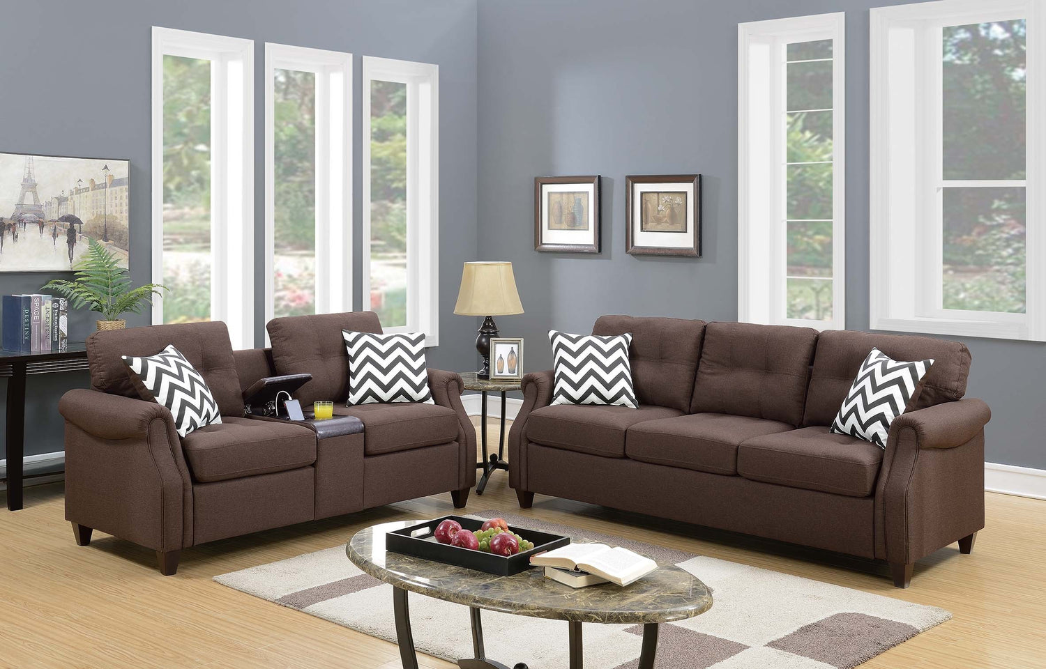 LGPF6413 2 Pieces Dark Coffee Sofa Set