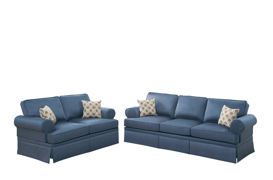 LGPF6443 2 Pieces Blue Sofa Set With Lower Skirt Trim