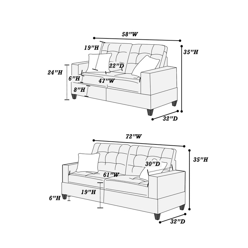 LGPF6533 2 Piece Charcoal Sofa and Loveseat Set