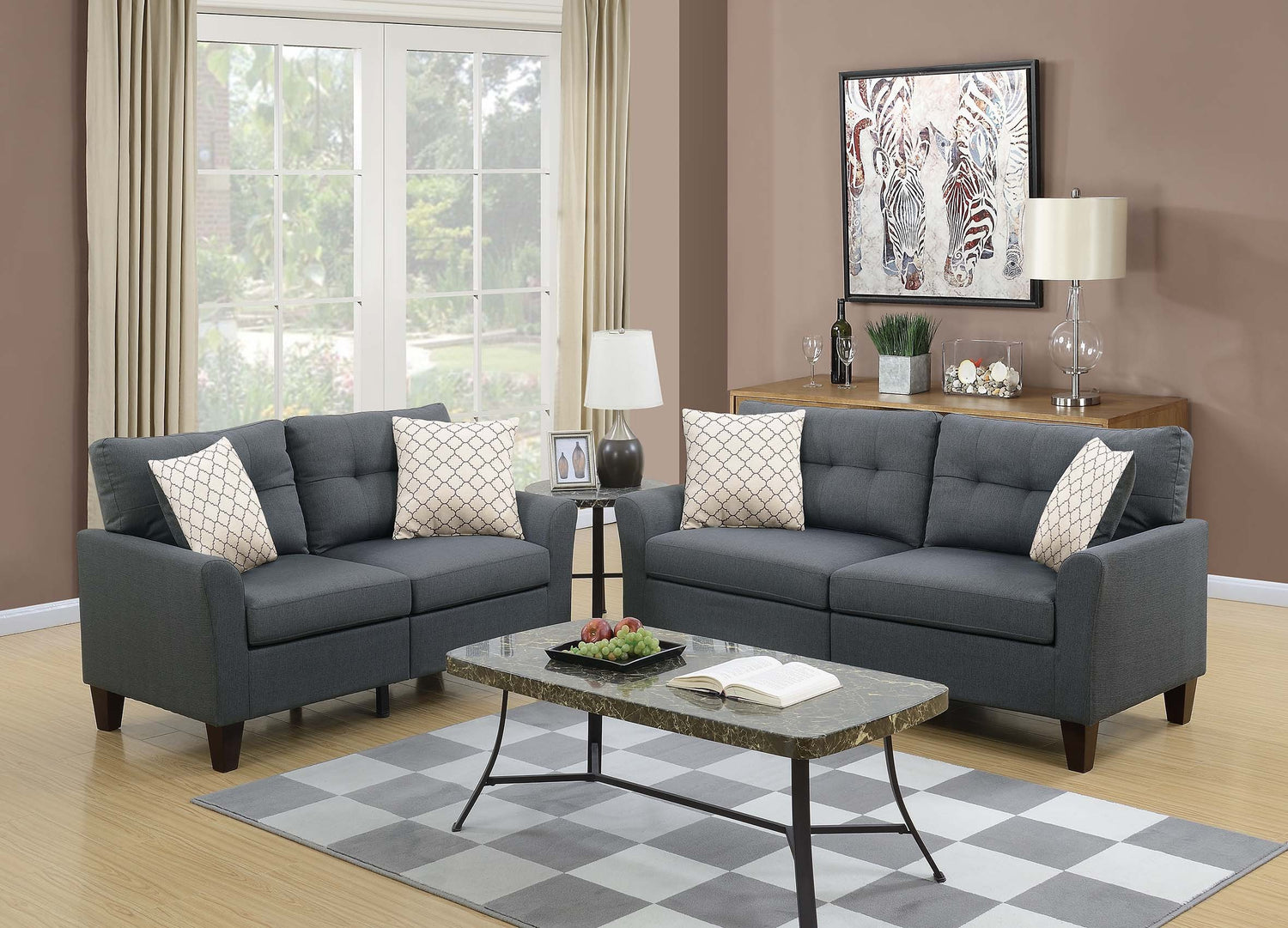 LGPF6533 2 Piece Charcoal Sofa and Loveseat Set