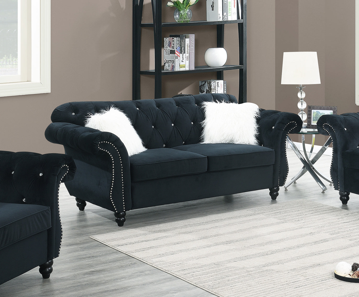 LGPF6836 Black Velvet Classic Loveseat