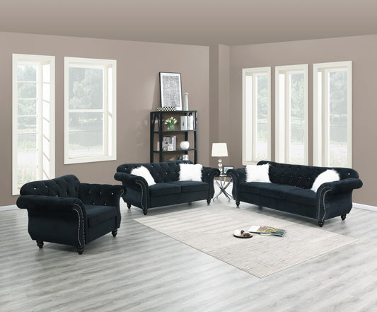 LGPF6836 Black Velvet Classic Loveseat