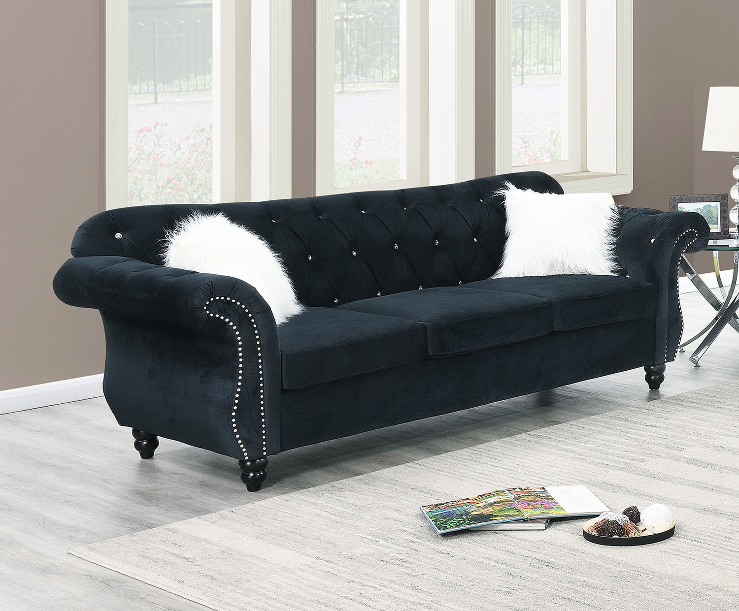 LGPF6837 Black Velvet Classic Sofa
