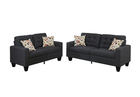 LGPF6901 2 Pieces Charcoal Linen Like Fabric Sofa Set