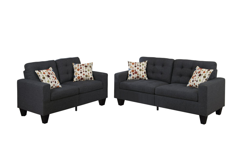 LGPF6901 2 Pieces Charcoal Linen Like Fabric Sofa Set