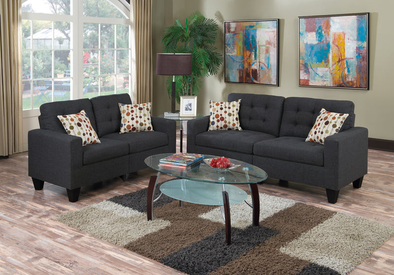 LGPF6901 2 Pieces Charcoal Linen Like Fabric Sofa Set