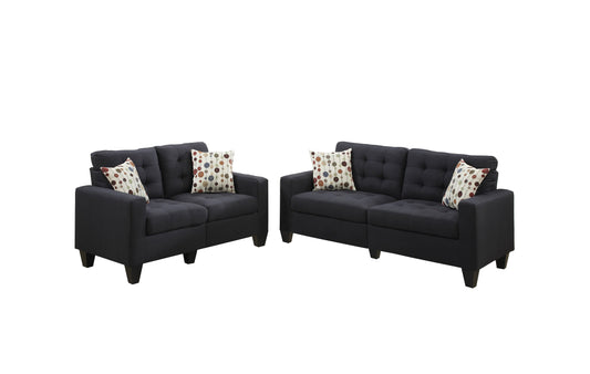 LGPF6903 2 Pieces Black Linen Like Fabric Sofa Set
