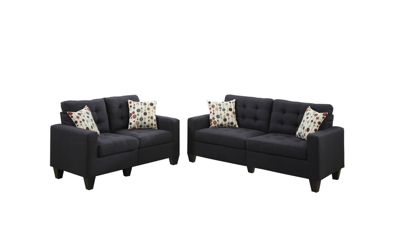 LGPF6903 2 Pieces Black Linen Like Fabric Sofa Set