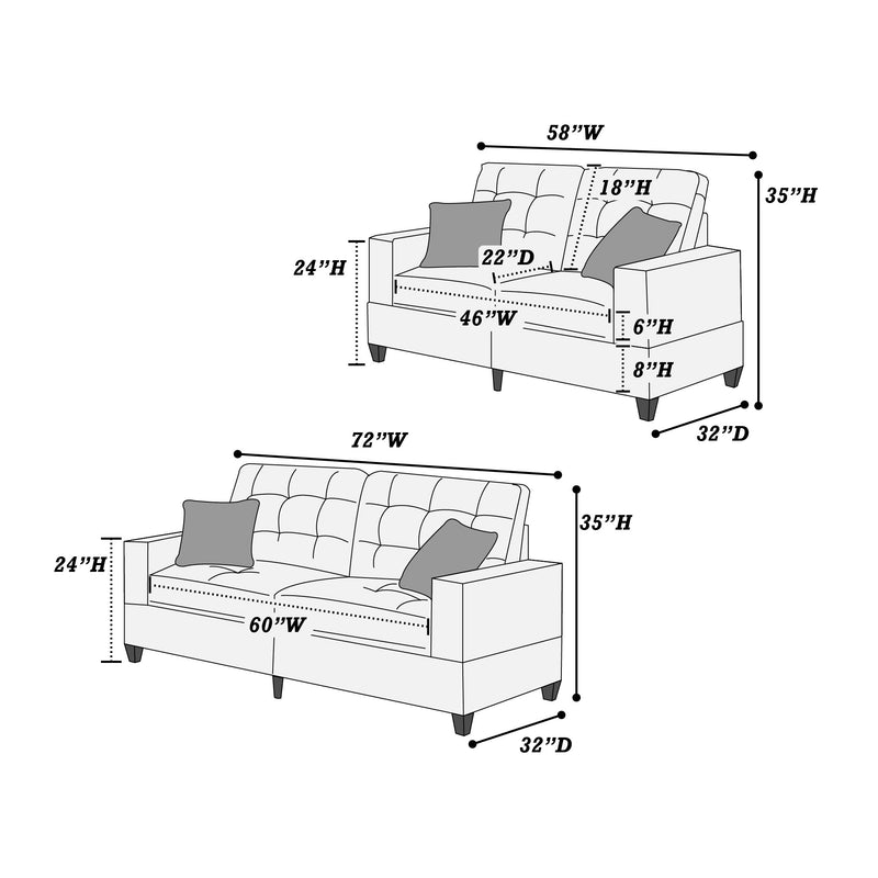 LGPF6903 2 Pieces Black Linen Like Fabric Sofa Set