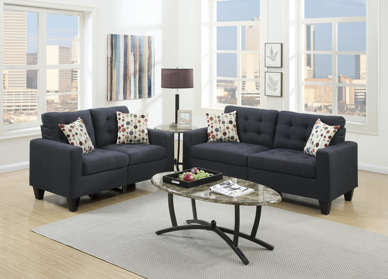 LGPF6903 2 Pieces Black Linen Like Fabric Sofa Set