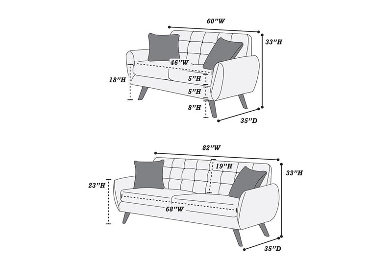 LGPF6912 2 Pieces Gray Retro Style Sofa Set