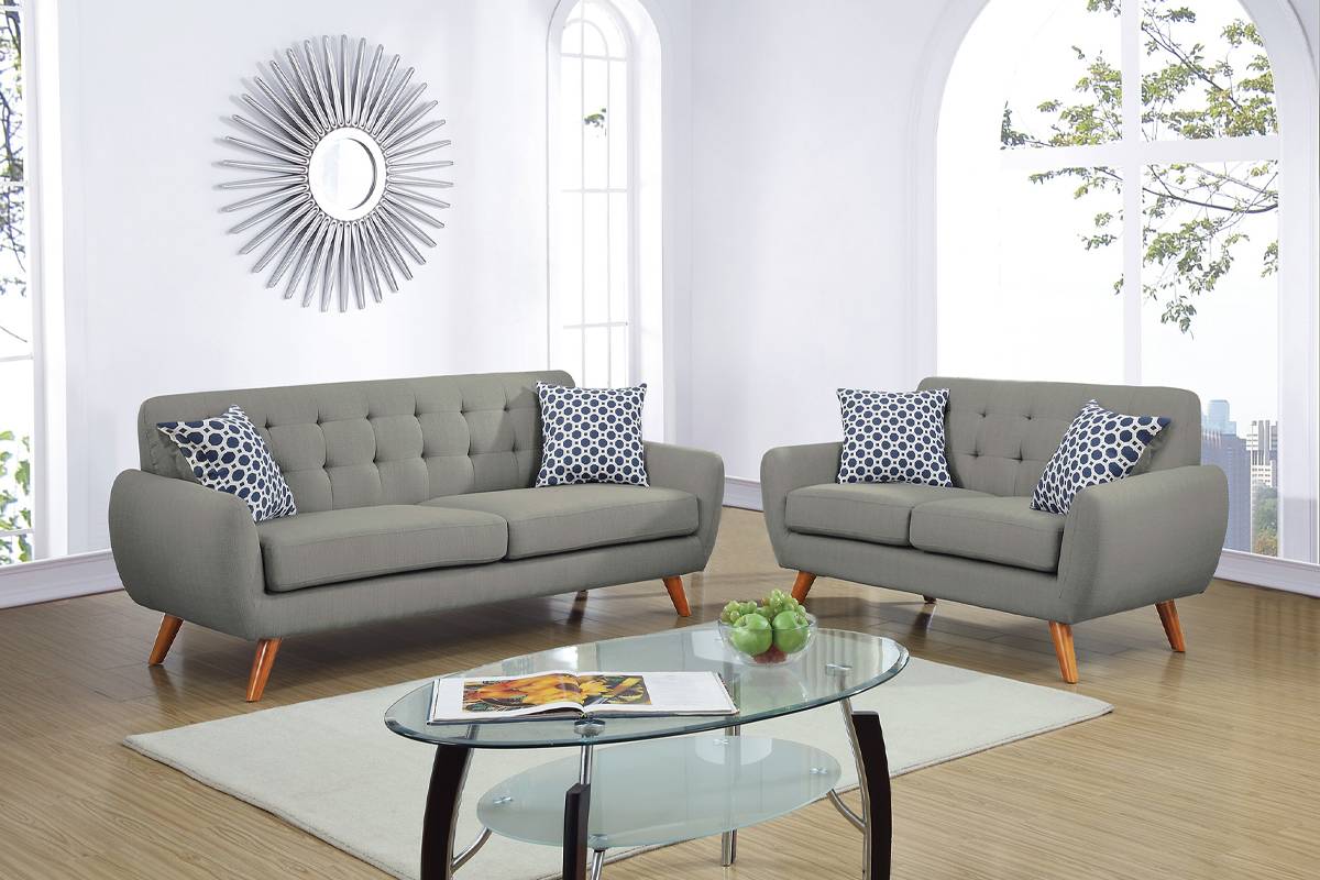 LGPF6912 2 Pieces Gray Retro Style Sofa Set