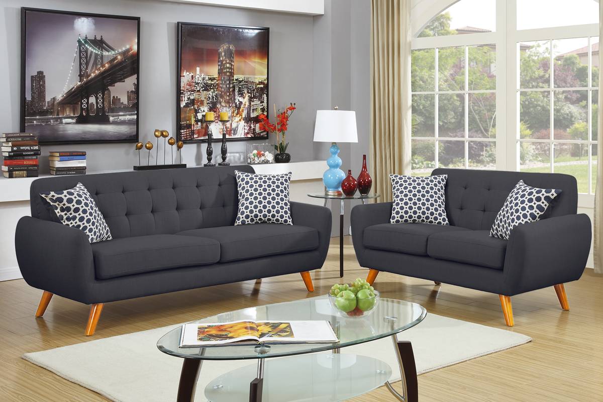 LGPF6913 Ash Black 2 Pieces Retro Sofa Set