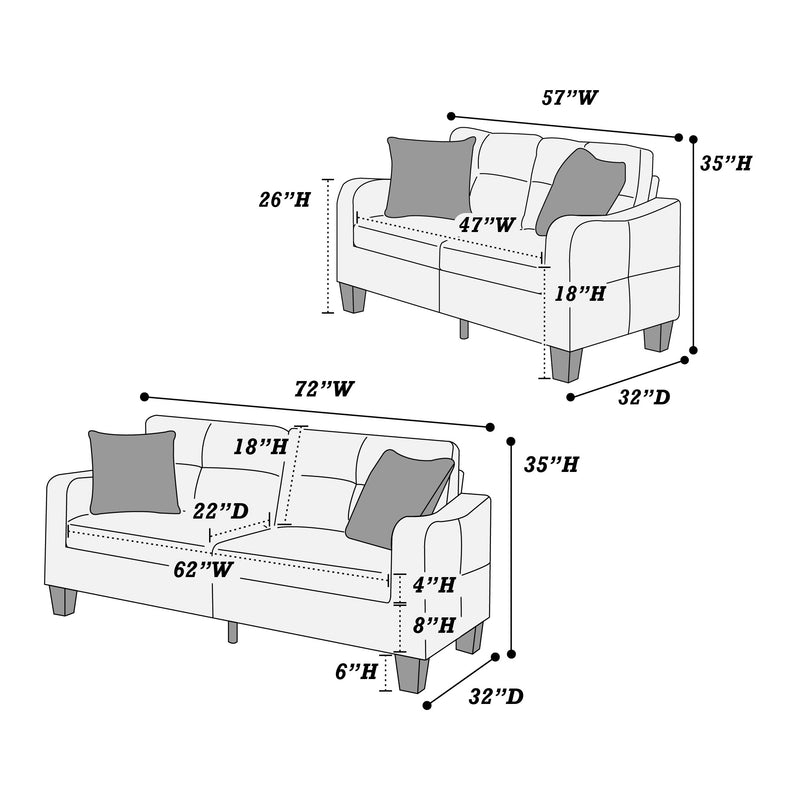 LGPF6923 Chocolate Color 2 Pieces Sofa Set With 2 Accent Pillows