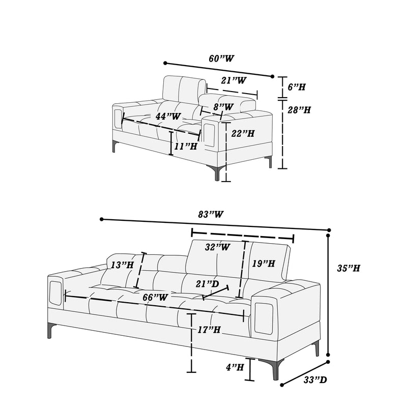 LGPF7240 White Faux Leather Sofa Set With Head Reclining Section