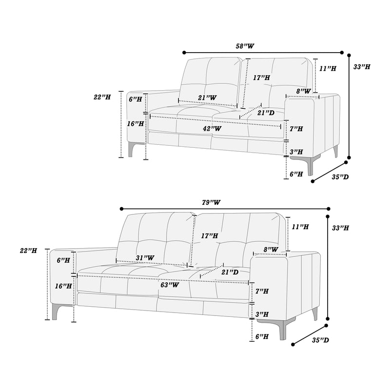 LGPF8418 Gray Leather Contemporary Sofa Set
