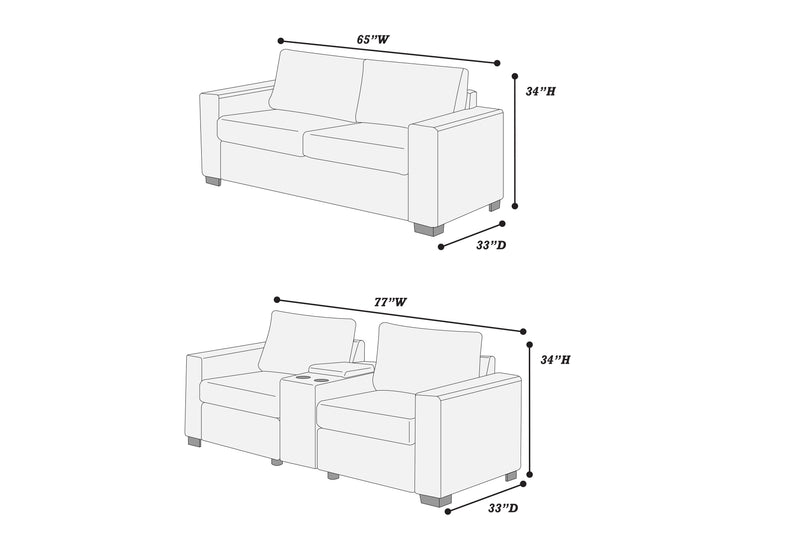 LGPF8459 Dark Gray Corduroy Sofa Set With Charging Station and Cup Holders