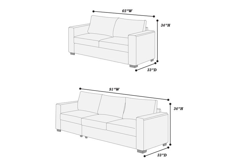 LGPF8461 Square Lines Dark Gray Corduroy Sofa Set