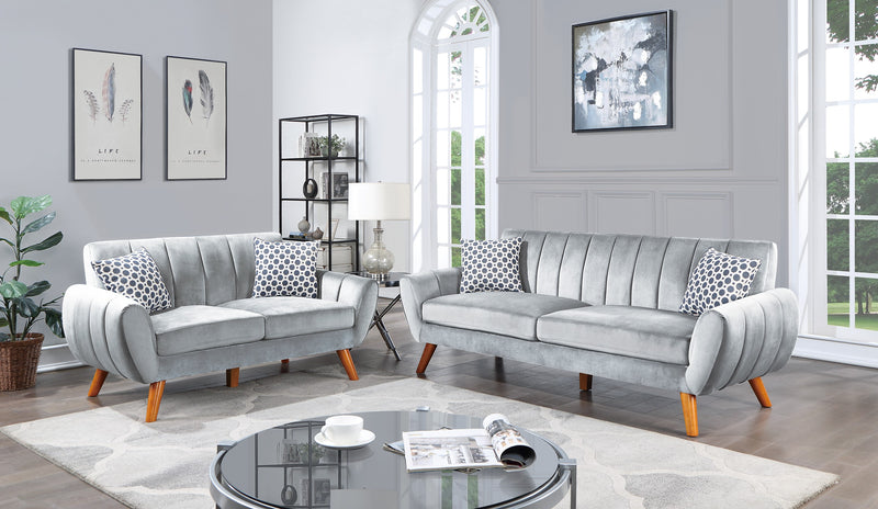 LGPF8875 Light Gray Velvet Mid-Century Sofa Set
