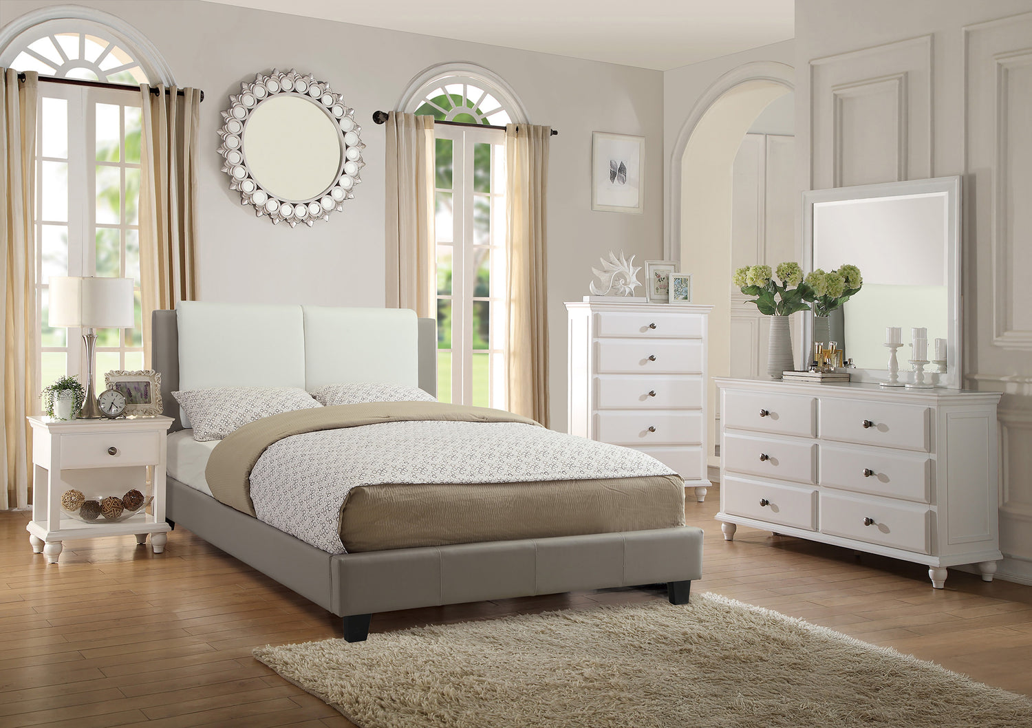 LGPF9337CK Two Squares Headboard Bed in Brown or White