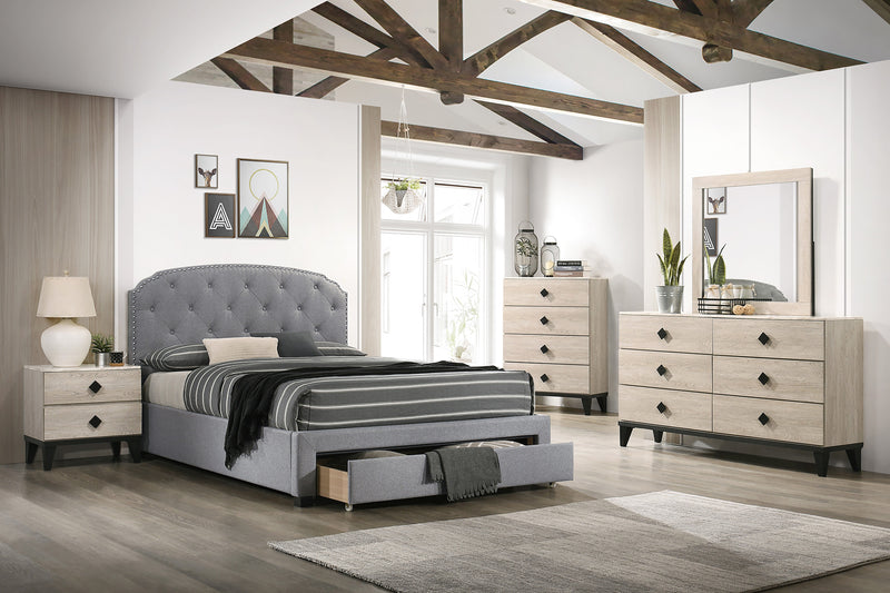 LGF9509EK Buttoned Tufted Headboard Bed With Front Drawer Available in Two Colors