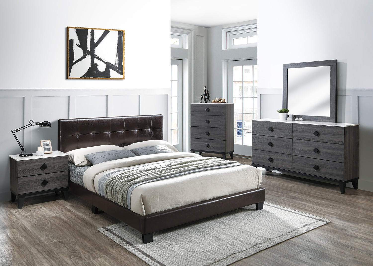 LGF9566Q Classic Upholstered Faux Leather Queen Bed - Available in 3 Colors