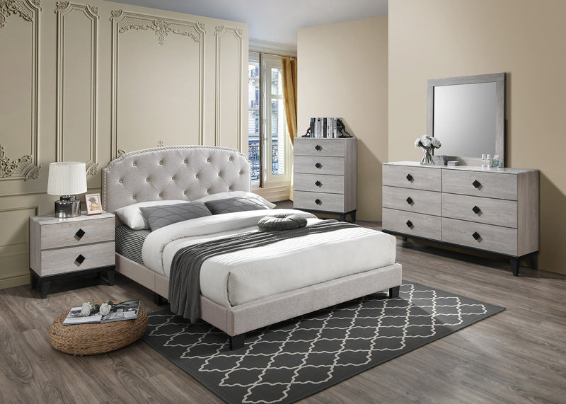 LGF9572Q Classic European Rounded Button Tufted Headboard Queen Bed - Available in 3 Colors