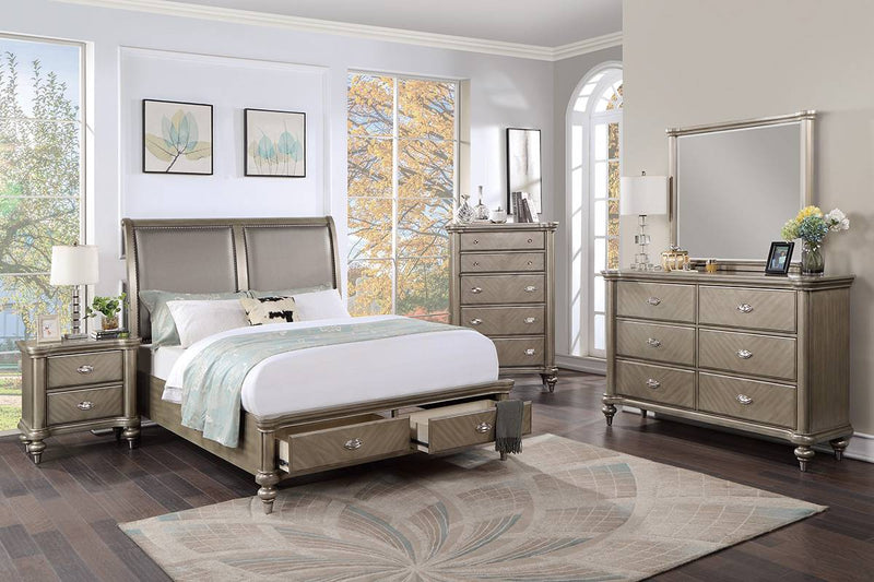 LGF9618CK Modern Luxury 2-Panel Upholstered Grey Headboard Bed With 2 Front Drawers