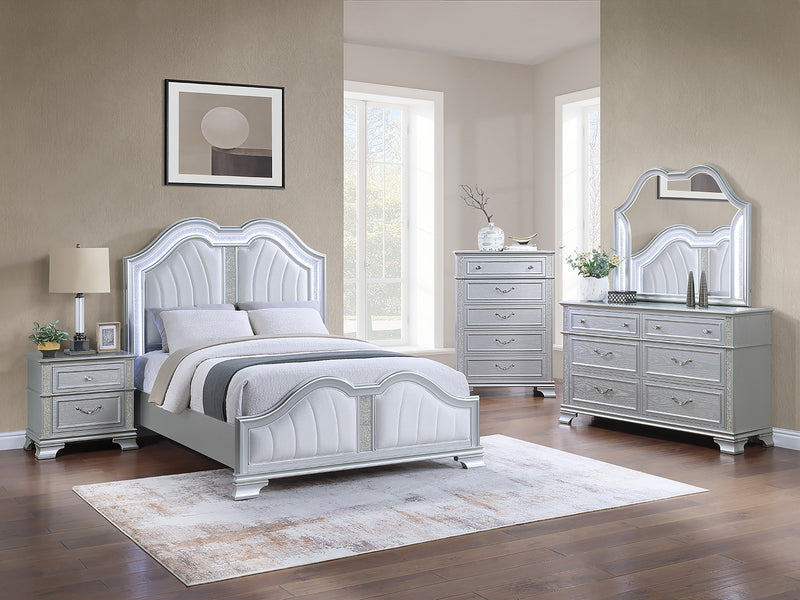 LGF9670Q Double-Arched Silver Glitter Headboard Bed With Led Light