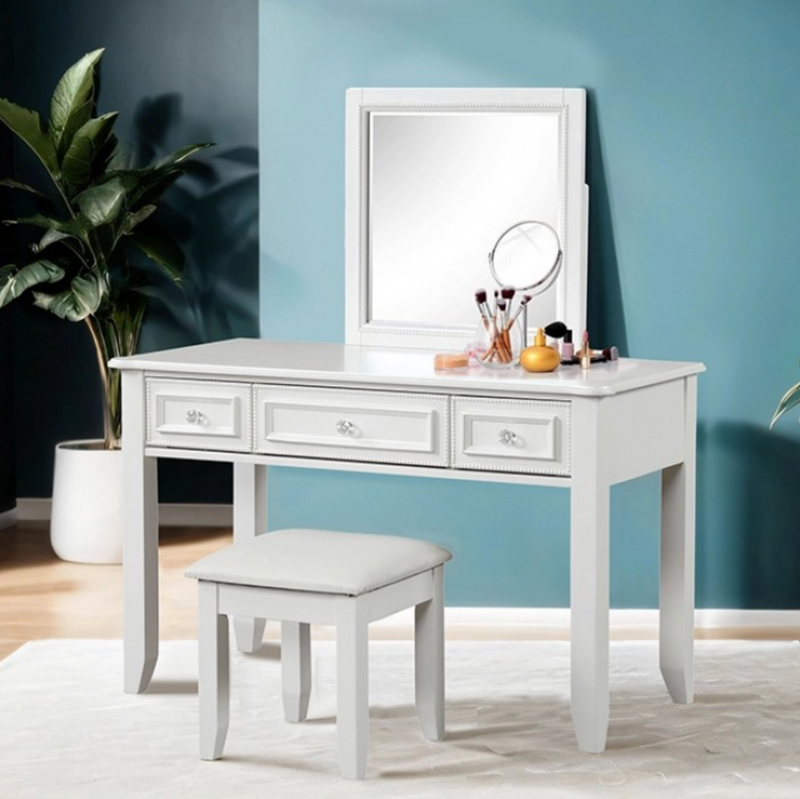 LAFANAUCALPAN Traditional White Vanity With Stool