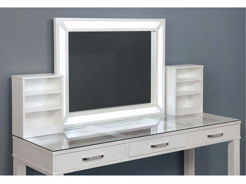 LAFASTEPHANIE Side Shelf White Vanity With Lighted Mirror and Stool- Available in 2 Colors