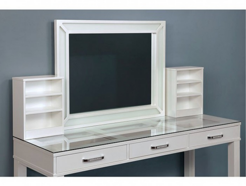 LAFASTEPHANIE Side Shelf White Vanity With Lighted Mirror and Stool- Available in 2 Colors