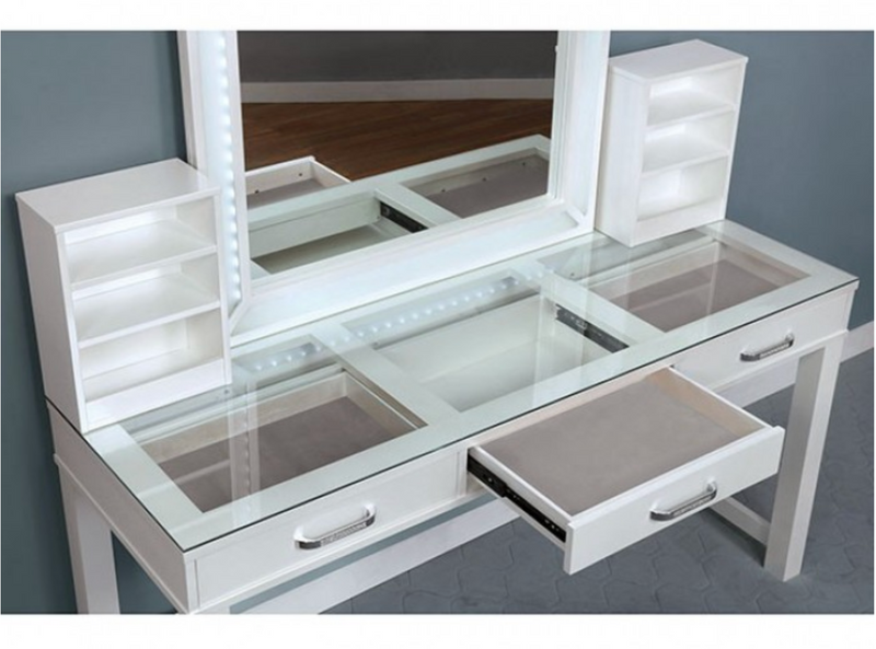 LAFASTEPHANIE Side Shelf White Vanity With Lighted Mirror and Stool- Available in 2 Colors