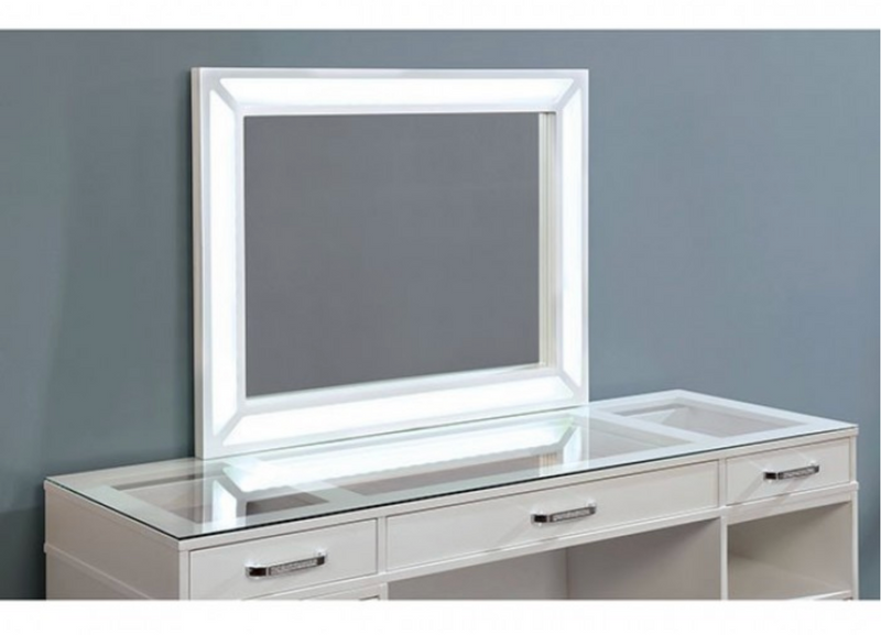 LAFASTEPHANIE Side Shelf White Vanity With Lighted Mirror and Stool- Available in 2 Colors