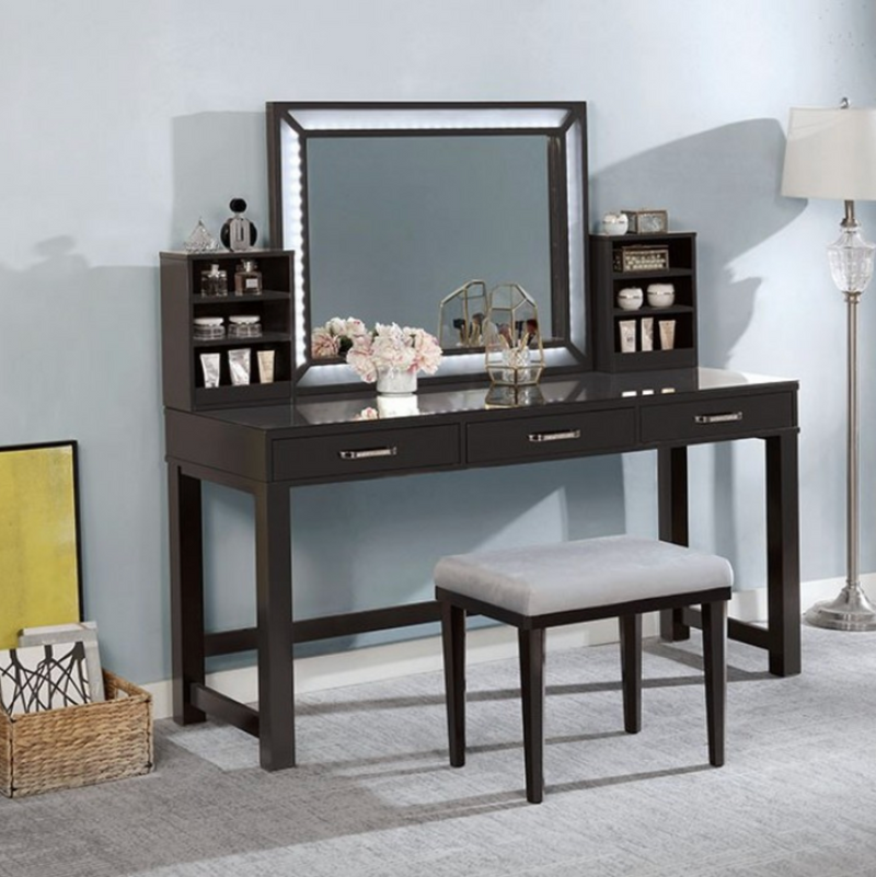 LAFASTEPHANIE Side Shelf White Vanity With Lighted Mirror and Stool- Available in 2 Colors