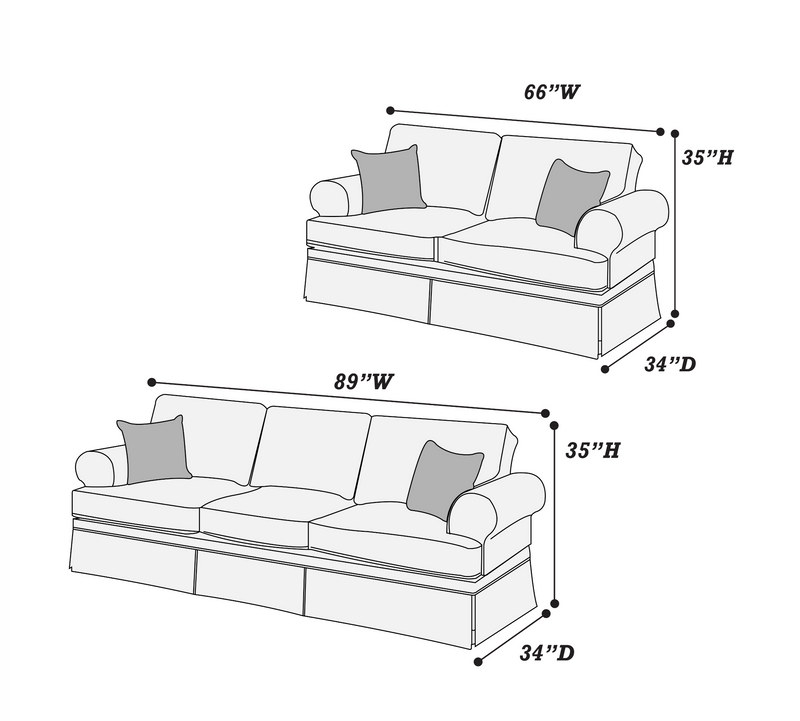 LGPF6443 2 Pieces Blue Sofa Set With Lower Skirt Trim