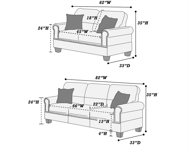 LGPF7877 Black Faux Leather Nickel Button Finish Sofa Set