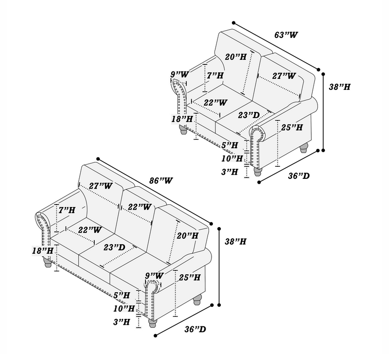 LGPF8440 Blue Gray Tweed Like Sofa Set