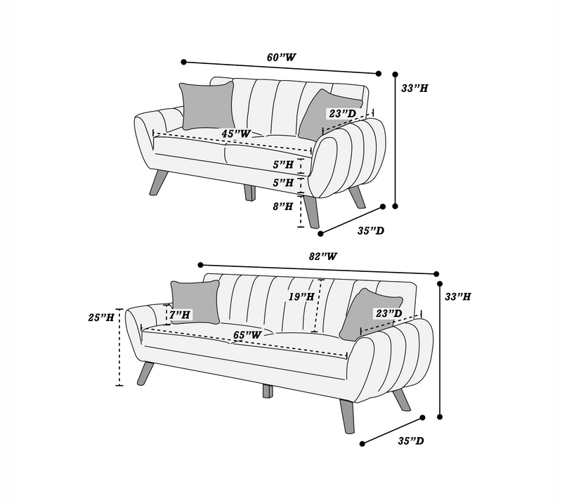 LGPF8873 Dark Gray Velvet Mid-Century Sofa Set