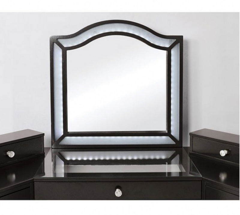 LGFATRACIE Tri Section Brown Vanity Set With Lighted Mirror and Stool