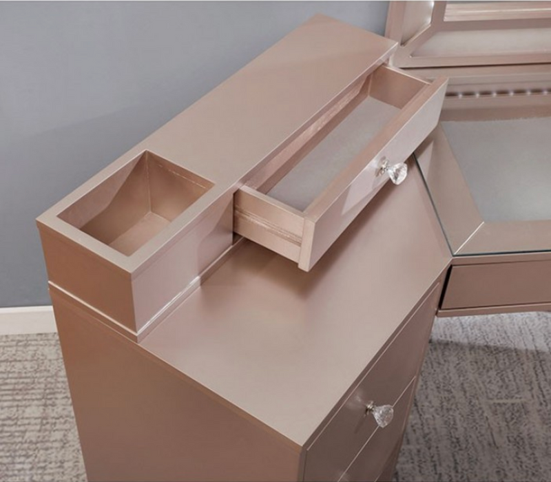 LGFATRACIE Tri Section Rose Gold Vanity Set With Lighted Mirror and Stool