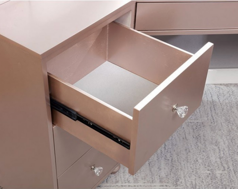 LGFATRACIE Tri Section Rose Gold Vanity Set With Lighted Mirror and Stool