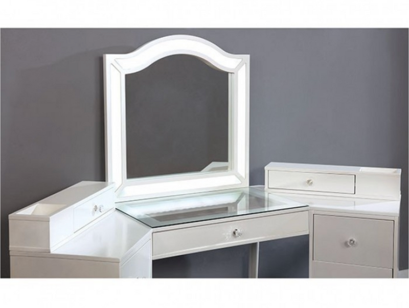 LGFATRACIE Tri Section White Vanity Set With Lighted Mirror and Stool
