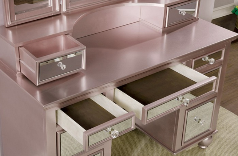 LGFATRACY Tri-Fold Metallic Pink 7 Drawers Vanity Set- 3 Colors Available