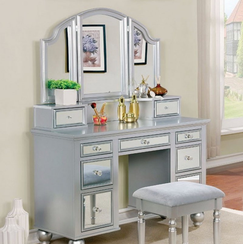 LGFATRACY Tri-Fold Metallic Pink 7 Drawers Vanity Set- 3 Colors Available