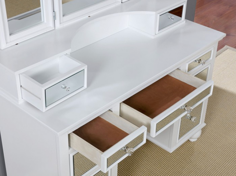 LGFATRACY Tri-Fold Metallic Pink 7 Drawers Vanity Set- 3 Colors Available